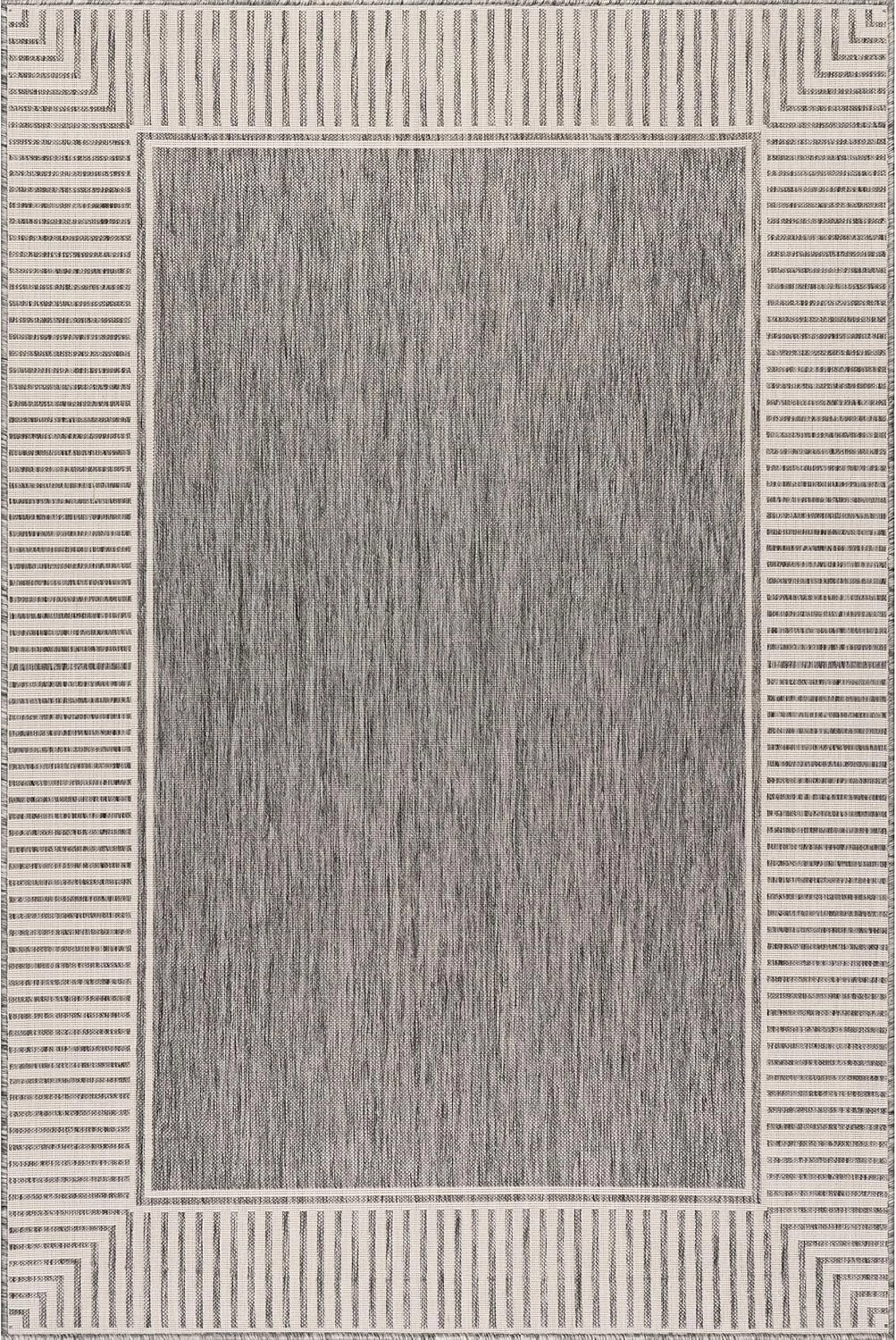 nuLOOM 4' x 6' Outdoor Area Rug, Casual Design with Striped Border, Stain Resistant, Highly Durable, for Patio, Balcony, Bedroom, Living Room, Dining Room, Bathroom, Steel