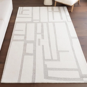 nuLOOM Aeris Geometric 5x8 Wool Area Rug for Living Room Bedroom Dining Room Kitchen, Ivory/Grey