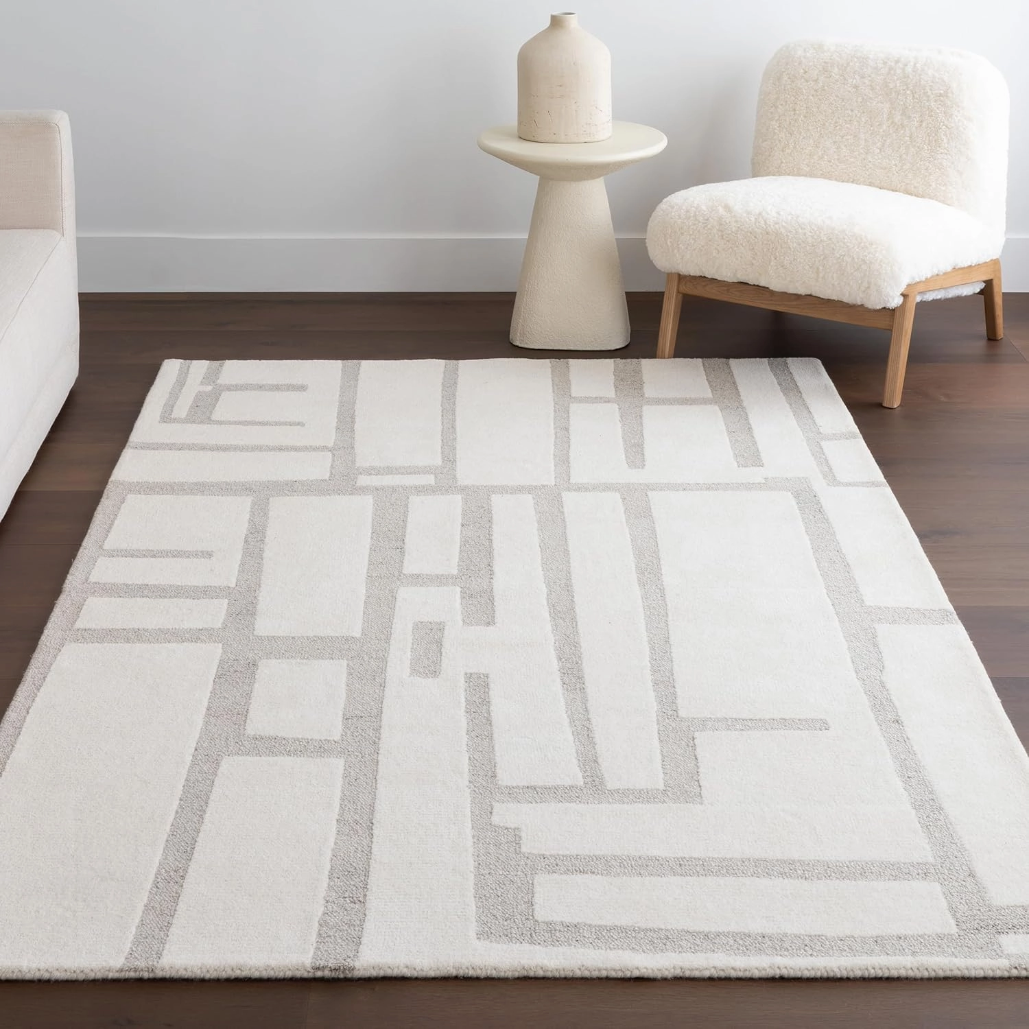 nuLOOM Aeris Geometric 5x8 Wool Area Rug for Living Room Bedroom Dining Room Kitchen, Ivory/Grey