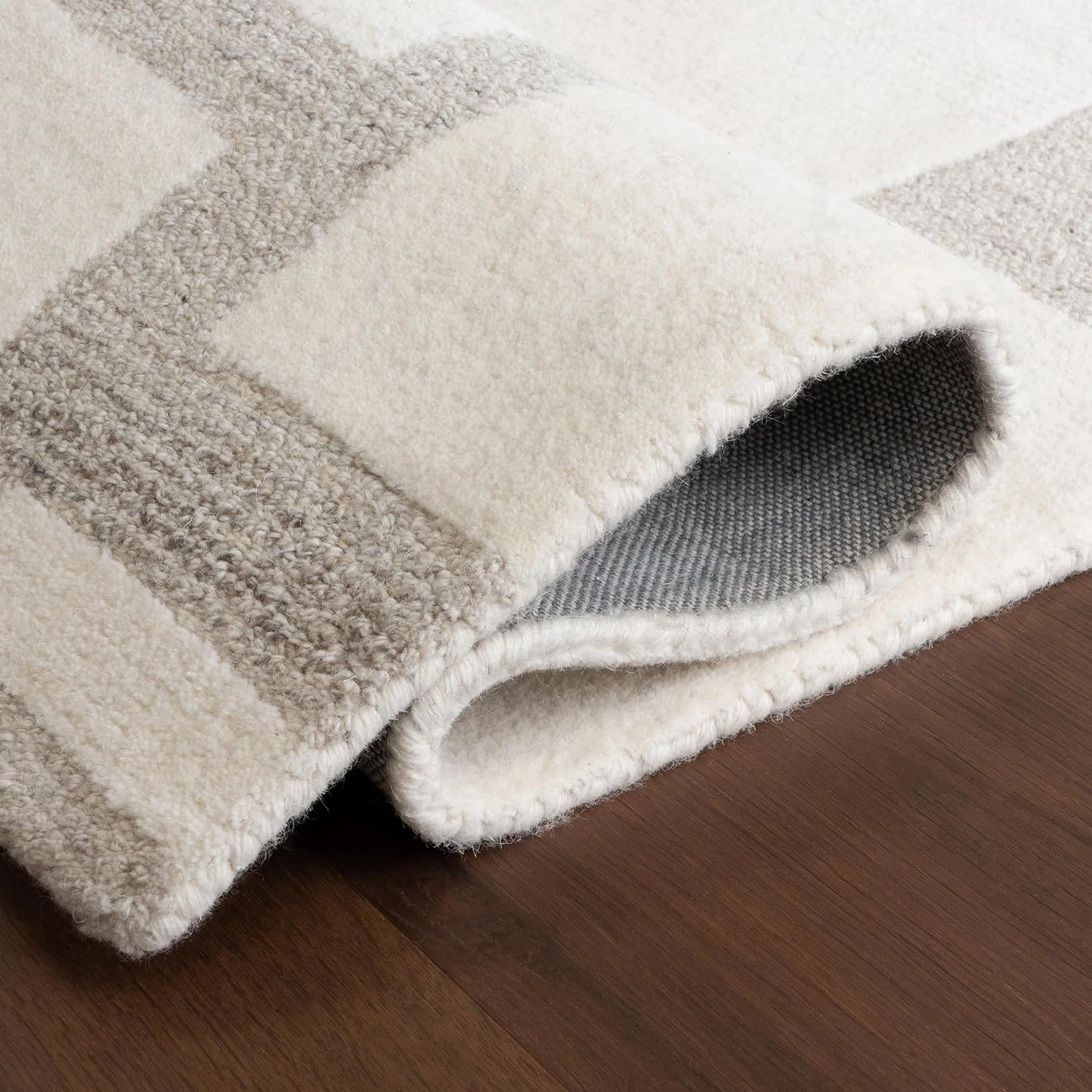 nuLOOM Aeris Geometric 5x8 Wool Area Rug for Living Room Bedroom Dining Room Kitchen, Ivory/Grey
