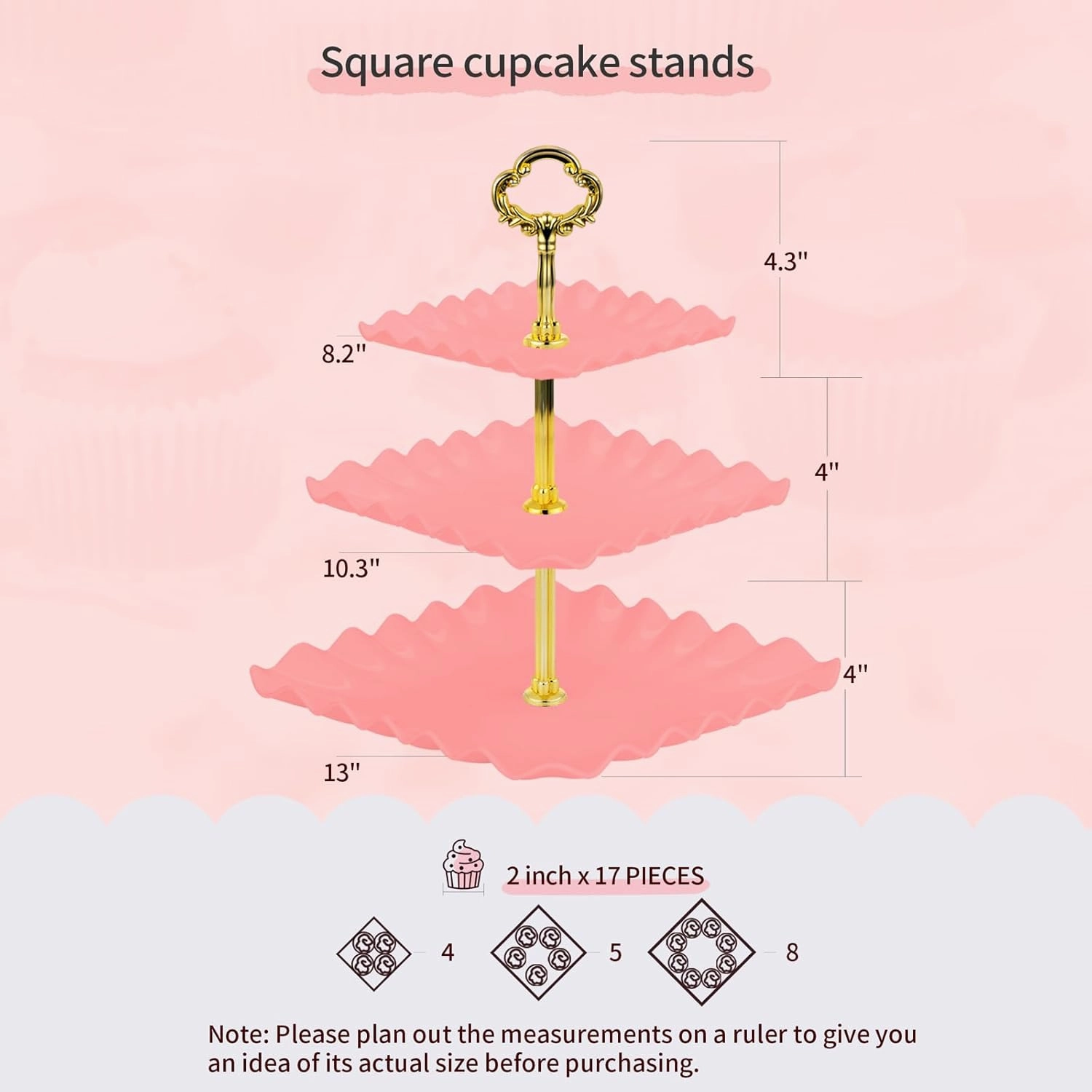 NWK 5 Piece Cake Stand Set with 2 x Large 3-Tier Cupcake Stands, 3 x Appetizer Trays, for Wedding Birthday Baby Shower Tea Party Decorations (Pink)