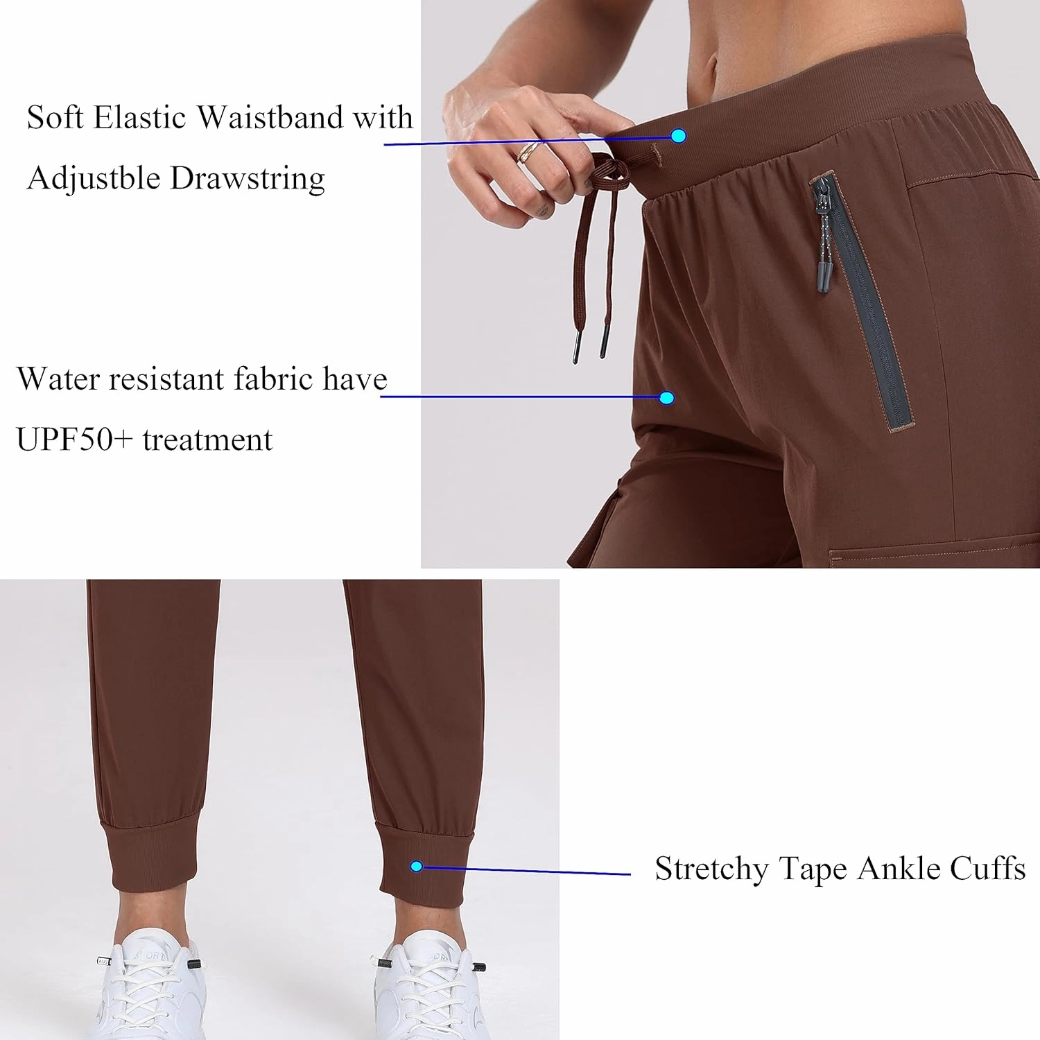 Oalka Women's Cargo Hiking Pants Lightweight Travel Pockets Joggers Quick Dry