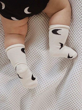 Oat Midnight Socks with Navy Moons