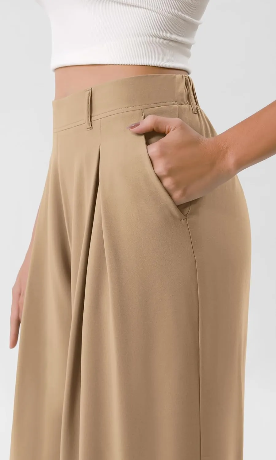 ODODOS Chiffon Flowy Pleated Wide Leg Pants for Women Lightweight High Waist Trouser with Pockets-27/29" /31" Inseam