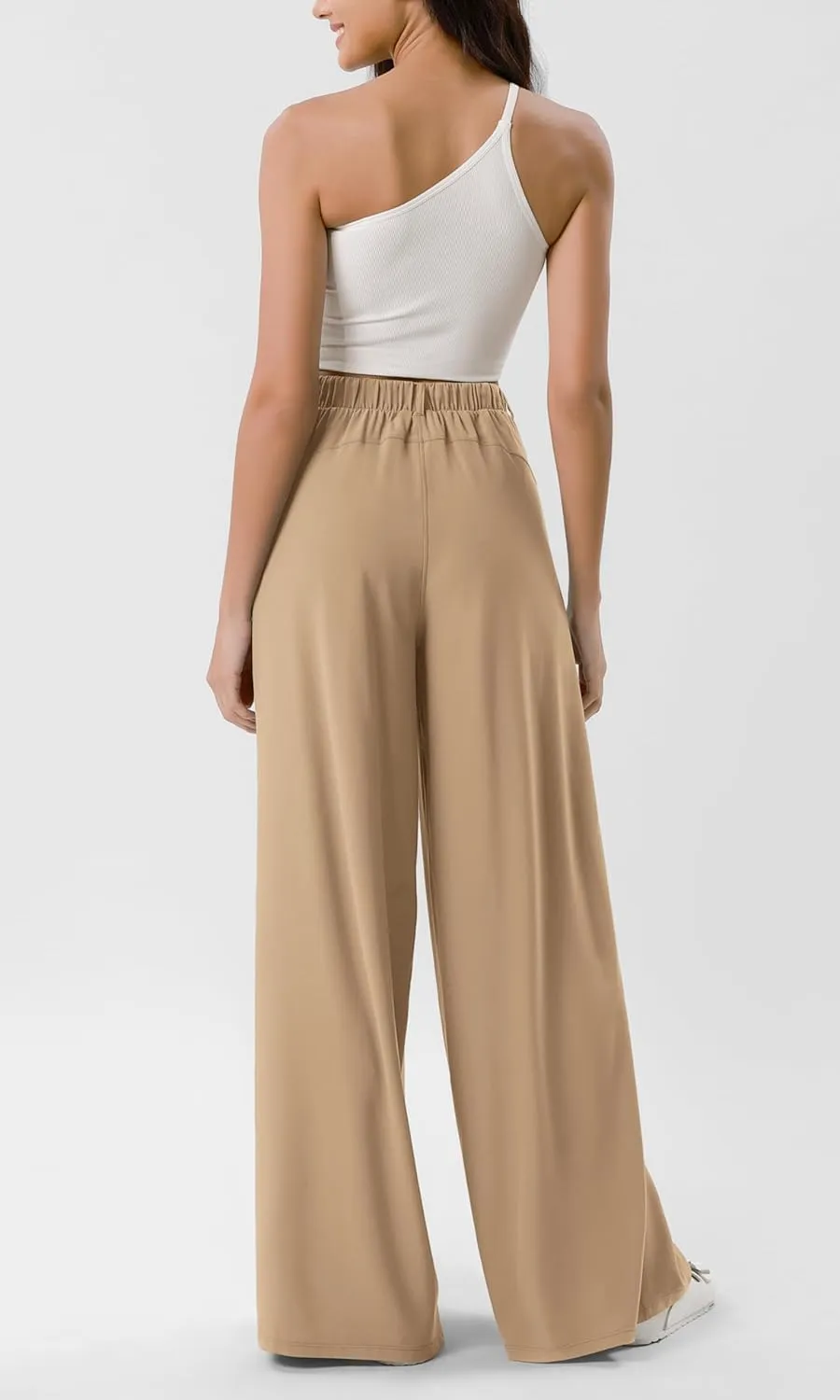 ODODOS Chiffon Flowy Pleated Wide Leg Pants for Women Lightweight High Waist Trouser with Pockets-27/29" /31" Inseam