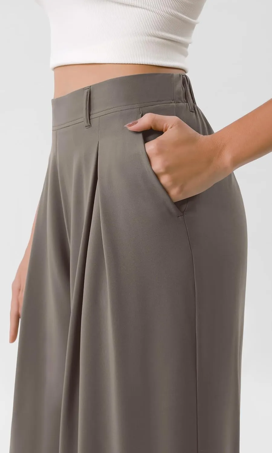 ODODOS Chiffon Flowy Pleated Wide Leg Pants for Women Lightweight High Waist Trouser with Pockets-27/29" /31" Inseam