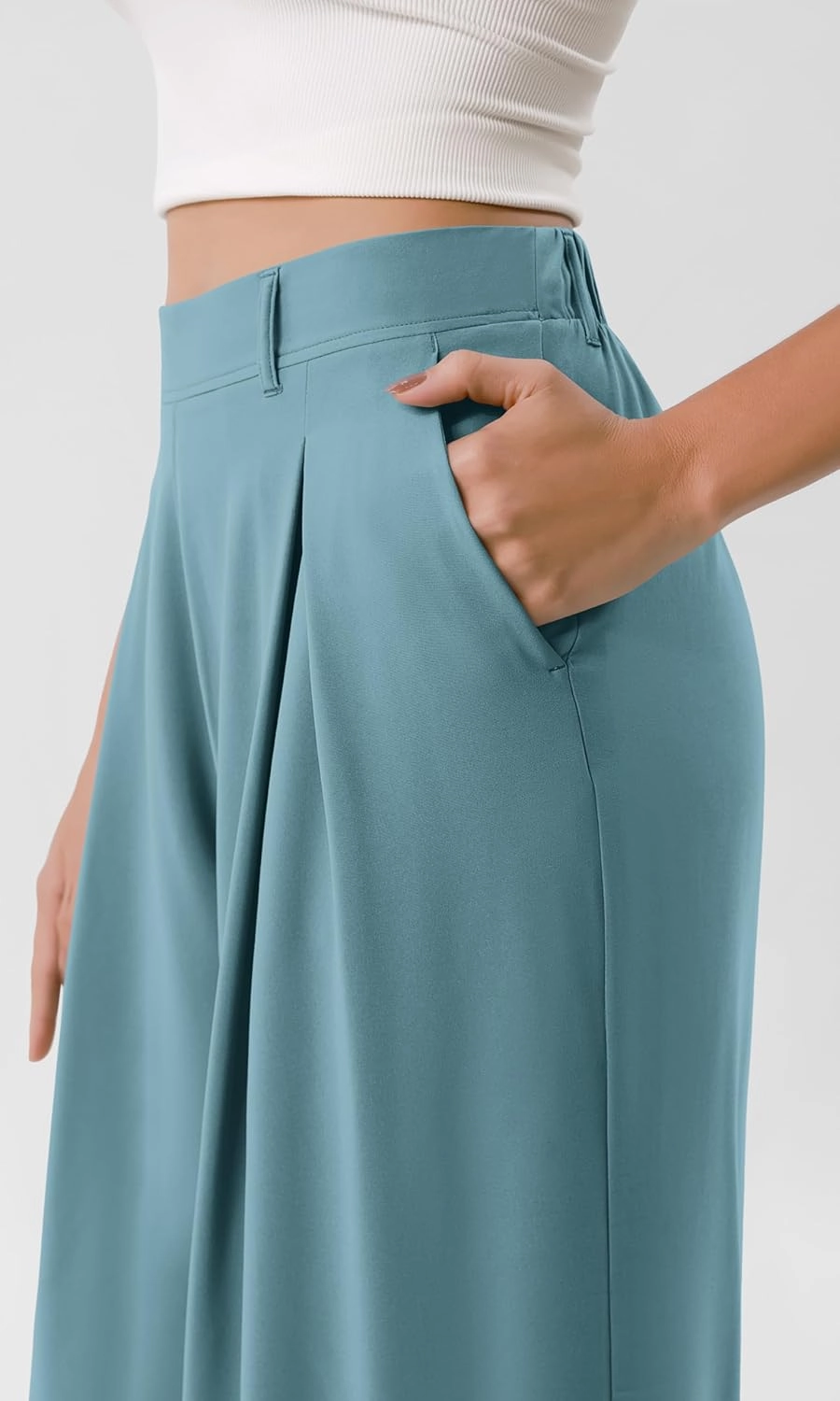 ODODOS Chiffon Flowy Pleated Wide Leg Pants for Women Lightweight High Waist Trouser with Pockets-27/29" /31" Inseam