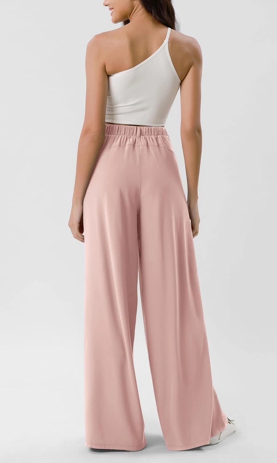 ODODOS Chiffon Flowy Pleated Wide Leg Pants for Women Lightweight High Waist Trouser with Pockets-27/29" /31" Inseam