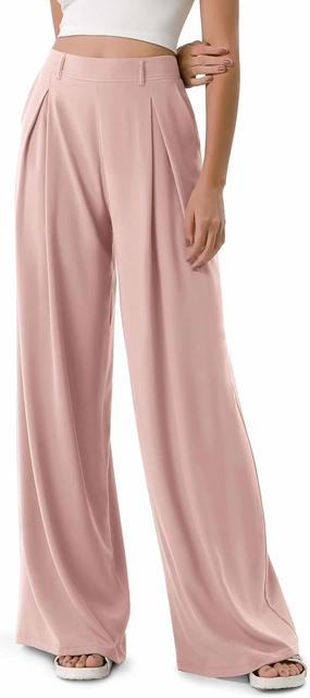 ODODOS Chiffon Flowy Pleated Wide Leg Pants for Women Lightweight High Waist Trouser with Pockets-27/29" /31" Inseam