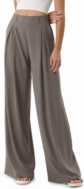 ODODOS Chiffon Flowy Pleated Wide Leg Pants for Women Lightweight High Waist Trouser with Pockets-27/29" /31" Inseam