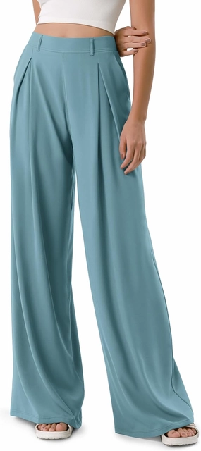 ODODOS Chiffon Flowy Pleated Wide Leg Pants for Women Lightweight High Waist Trouser with Pockets-27/29" /31" Inseam