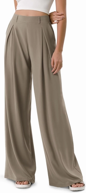 ODODOS Chiffon Flowy Pleated Wide Leg Pants for Women Lightweight High Waist Trouser with Pockets-27/29" /31" Inseam