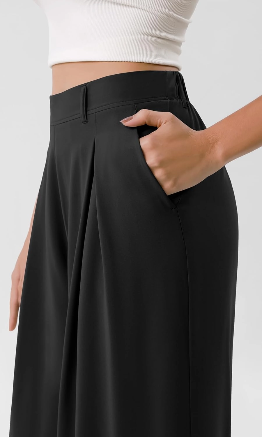 ODODOS Chiffon Flowy Pleated Wide Leg Pants for Women Lightweight High Waist Trouser with Pockets-27/29" /31" Inseam