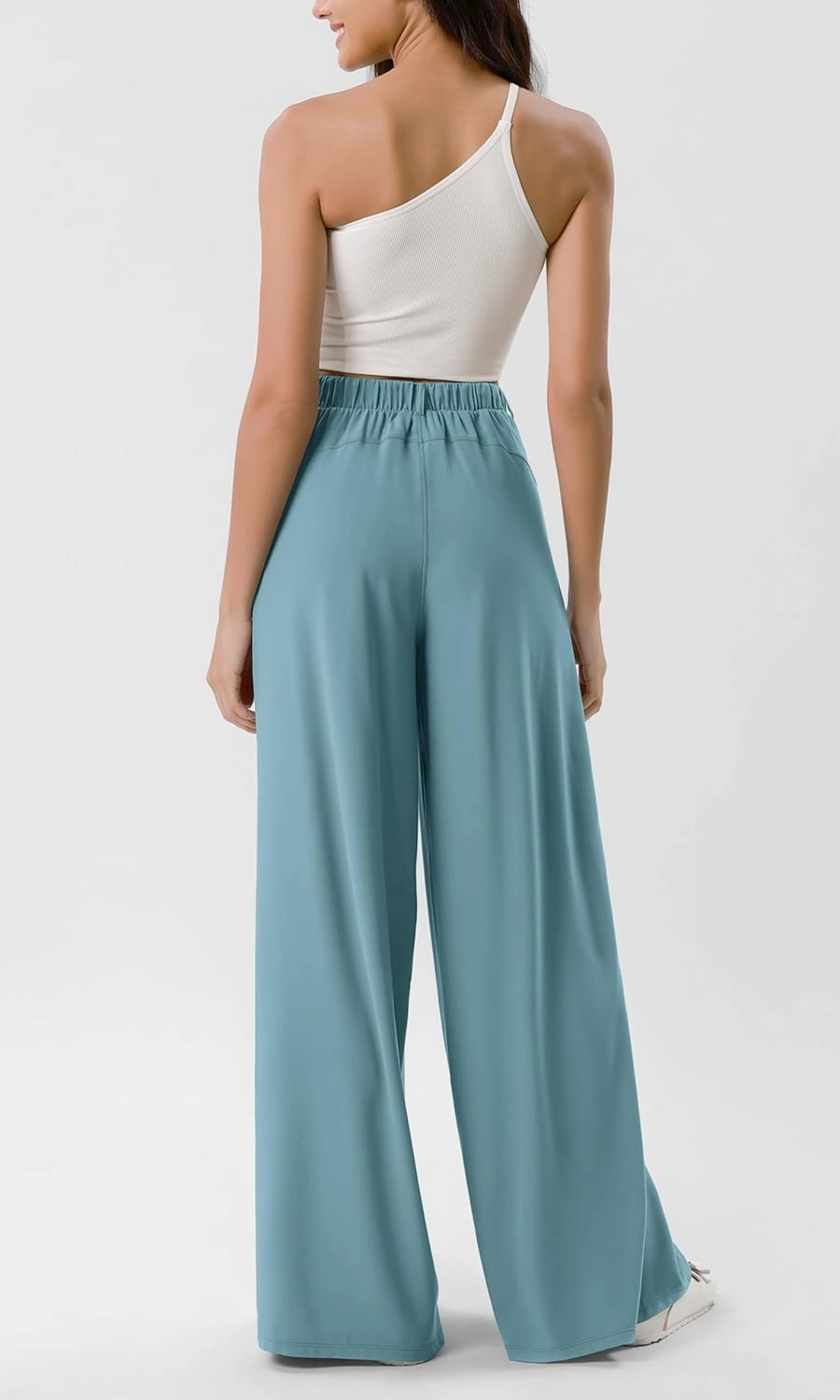 ODODOS Chiffon Flowy Pleated Wide Leg Pants for Women Lightweight High Waist Trouser with Pockets-27/29" /31" Inseam