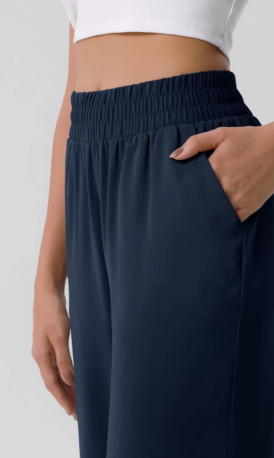 ODODOS Chiffon Flowy Wide Leg Pants for Women Lightweight High Waist Pull-On Pants with Pockets- 27" / 29" /31" Inseam
