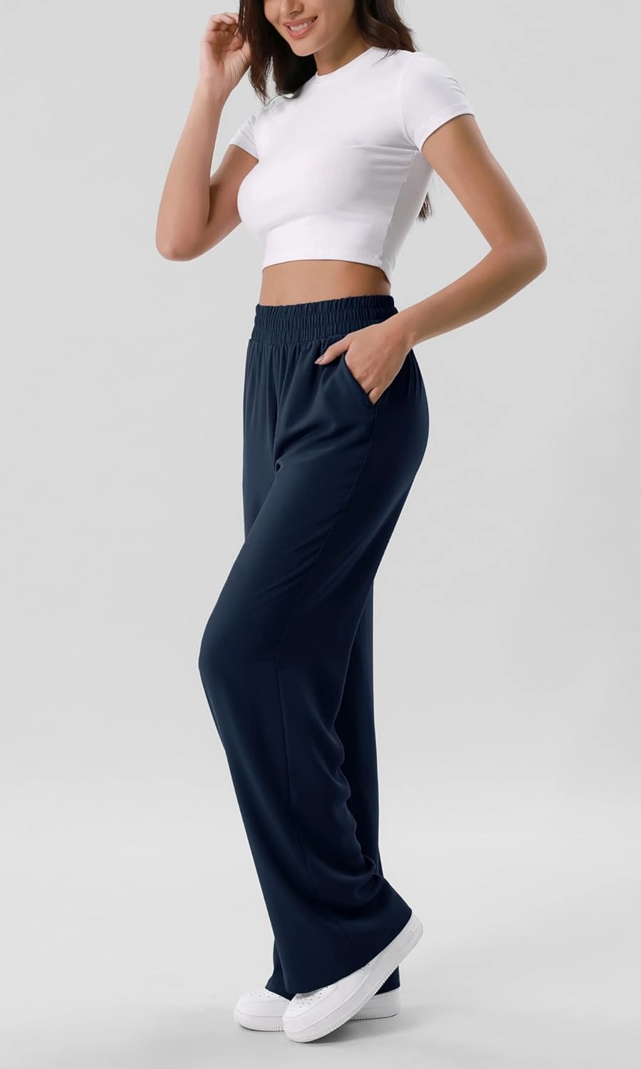 ODODOS Chiffon Flowy Wide Leg Pants for Women Lightweight High Waist Pull-On Pants with Pockets- 27" / 29" /31" Inseam