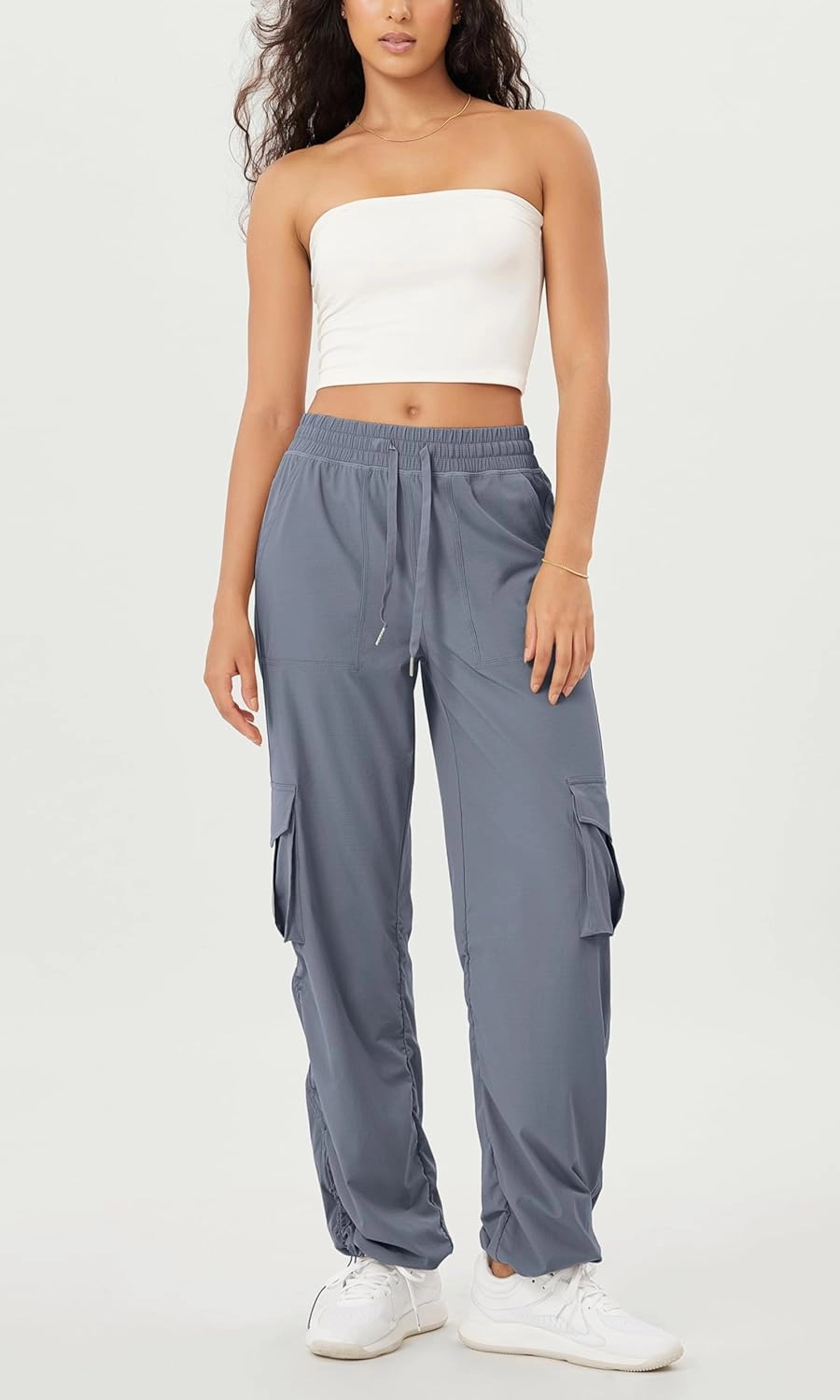 ODODOS Stretch Woven Relaxed Cargo Pants for Women Cinchable Hems Lightweight Casual Sweatpants with Pockets