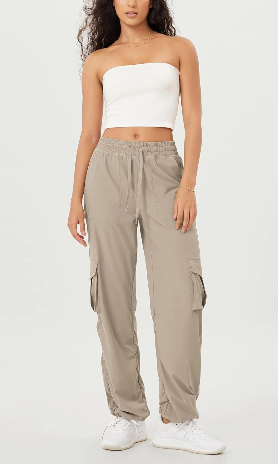ODODOS Stretch Woven Relaxed Cargo Pants for Women Cinchable Hems Lightweight Casual Sweatpants with Pockets