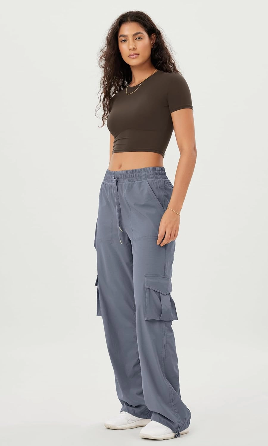 ODODOS Stretch Woven Relaxed Cargo Pants for Women Cinchable Hems Lightweight Casual Sweatpants with Pockets