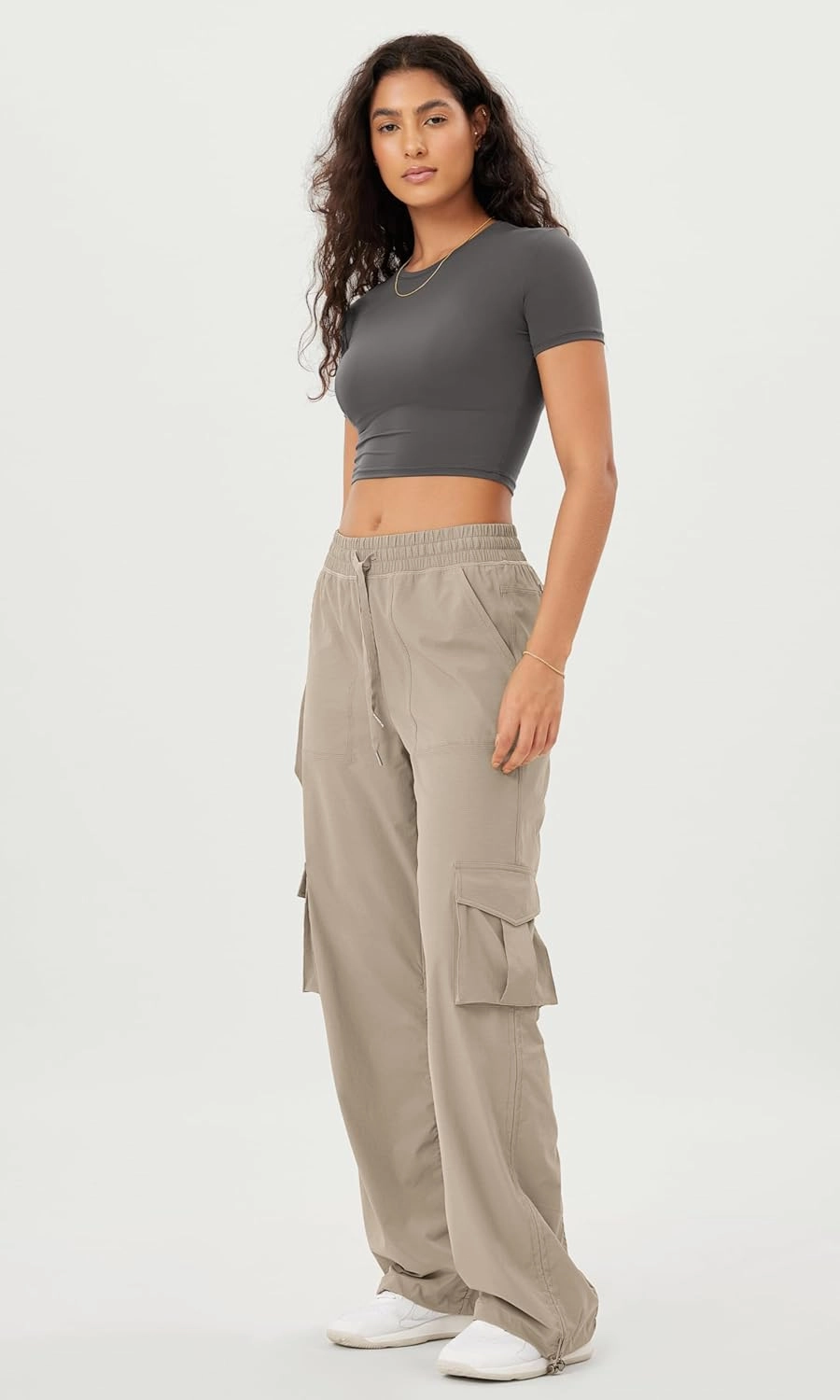 ODODOS Stretch Woven Relaxed Cargo Pants for Women Cinchable Hems Lightweight Casual Sweatpants with Pockets
