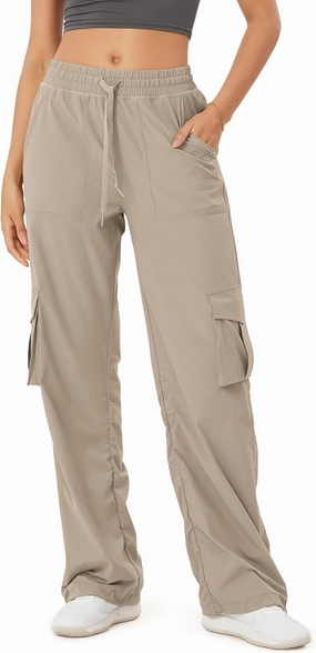 ODODOS Stretch Woven Relaxed Cargo Pants for Women Cinchable Hems Lightweight Casual Sweatpants with Pockets