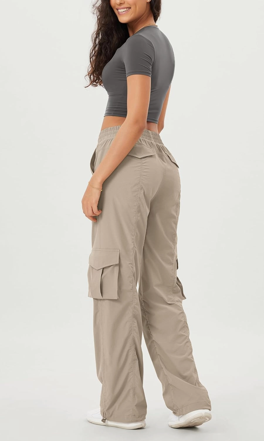 ODODOS Stretch Woven Relaxed Cargo Pants for Women Cinchable Hems Lightweight Casual Sweatpants with Pockets