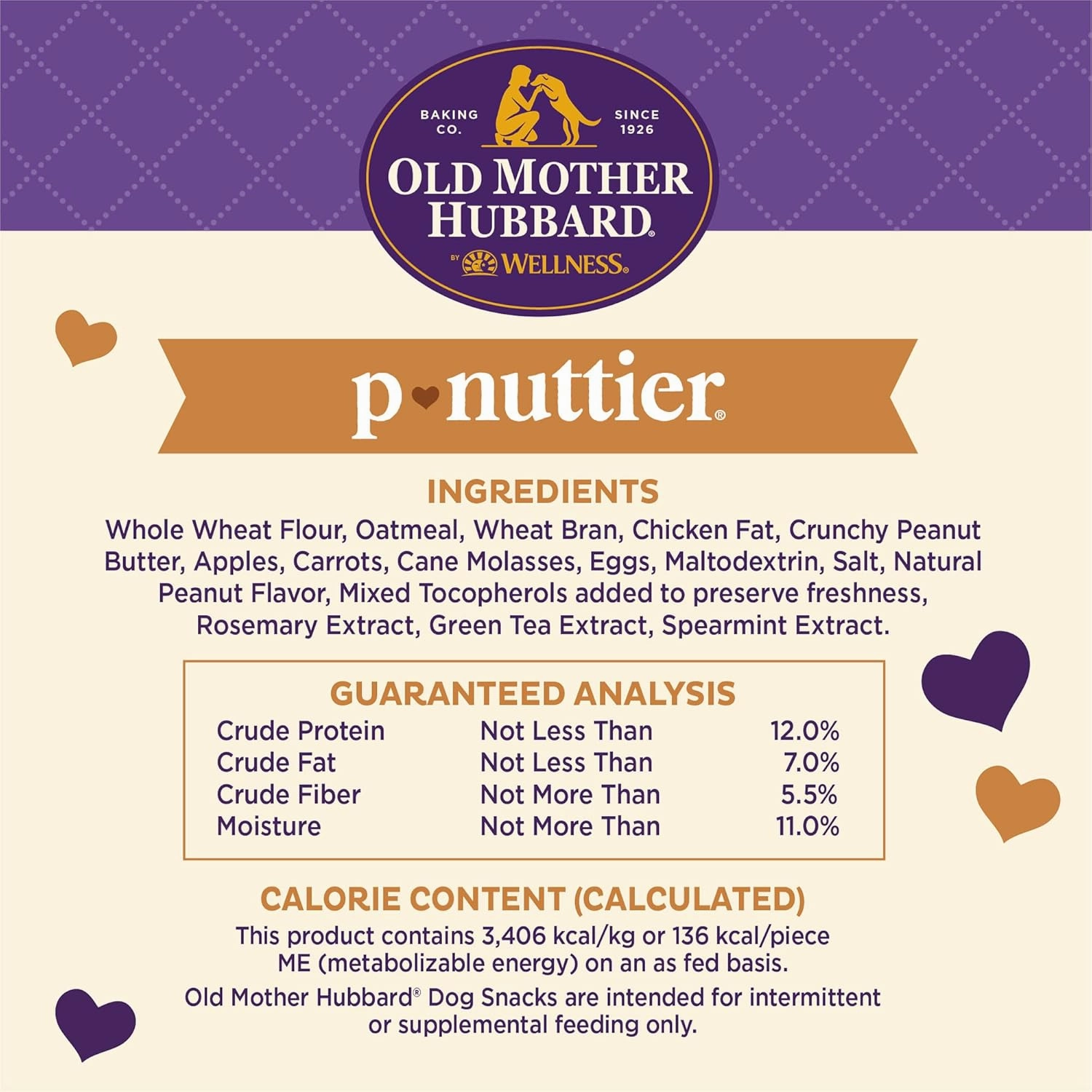 Old Mother Hubbard Wellness P-Nuttier Dog Biscuits, Natural, Training Treats, Peanut Butter Flavor, Large Size, (6 Pound Box)