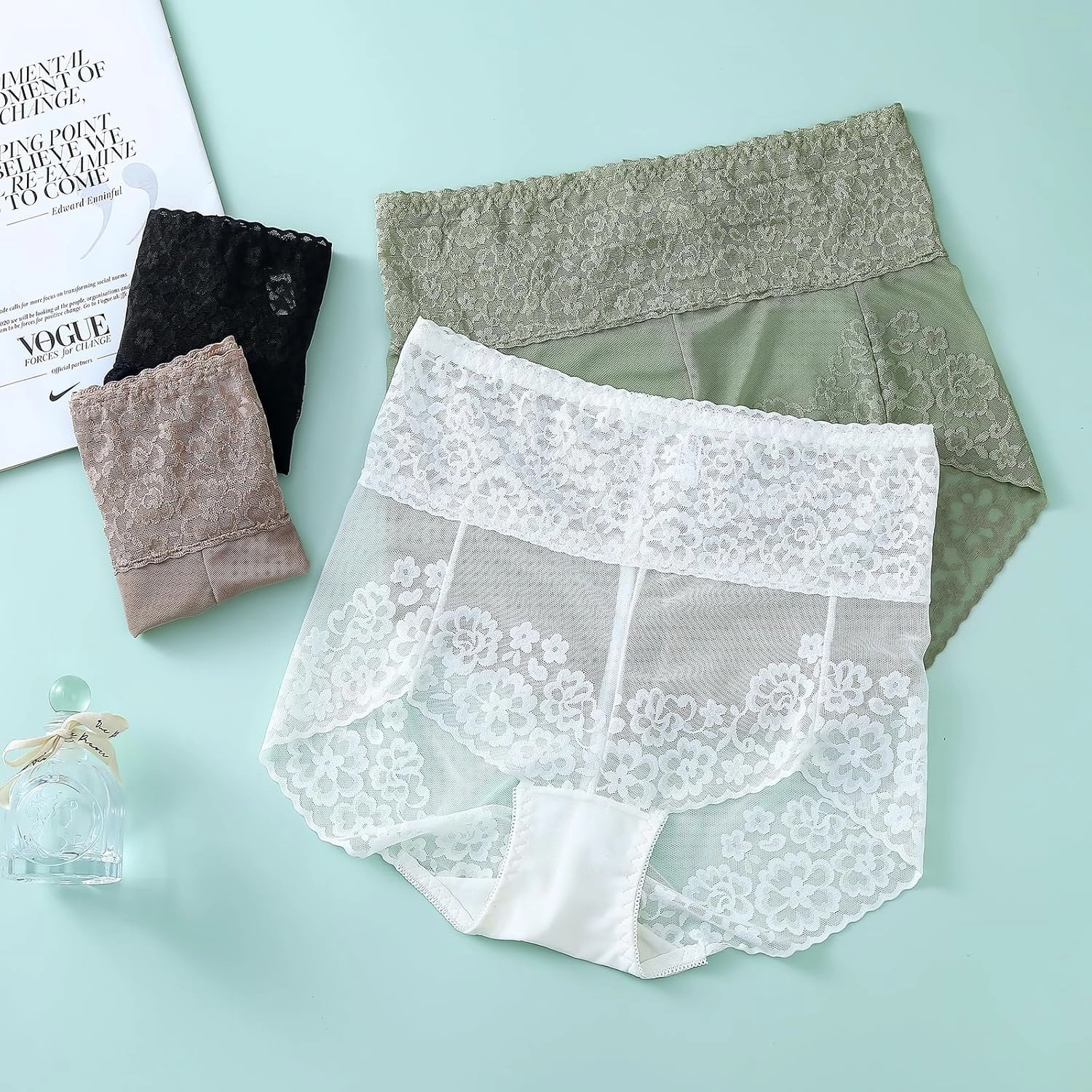 OLIKEME Women High Waisted Lace Underwear Tummy Control Panties Sexy Stretch Full Coverage Briefs