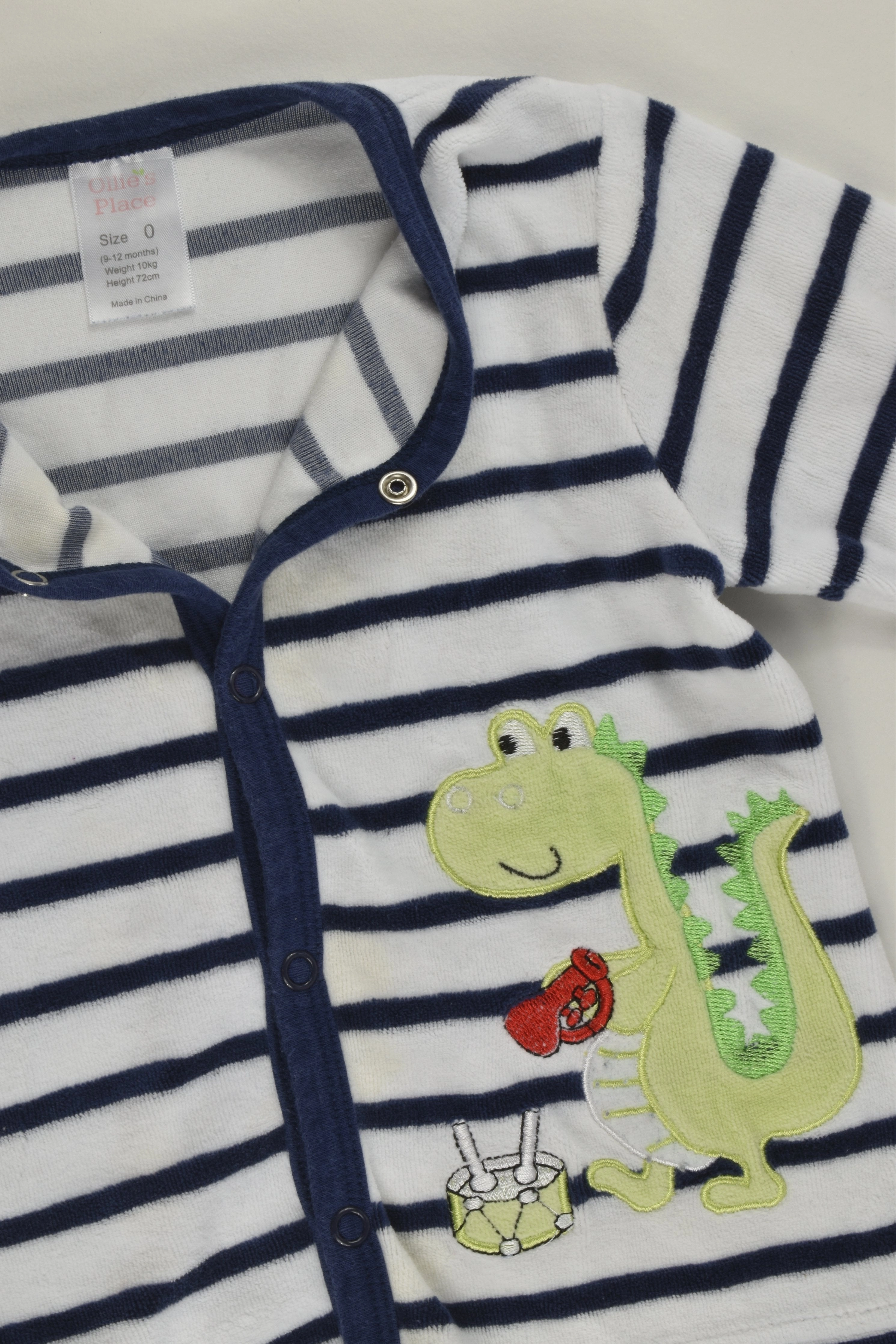 Ollie's Place Size 0 Striped Musical Dinosaur Velour Jumper