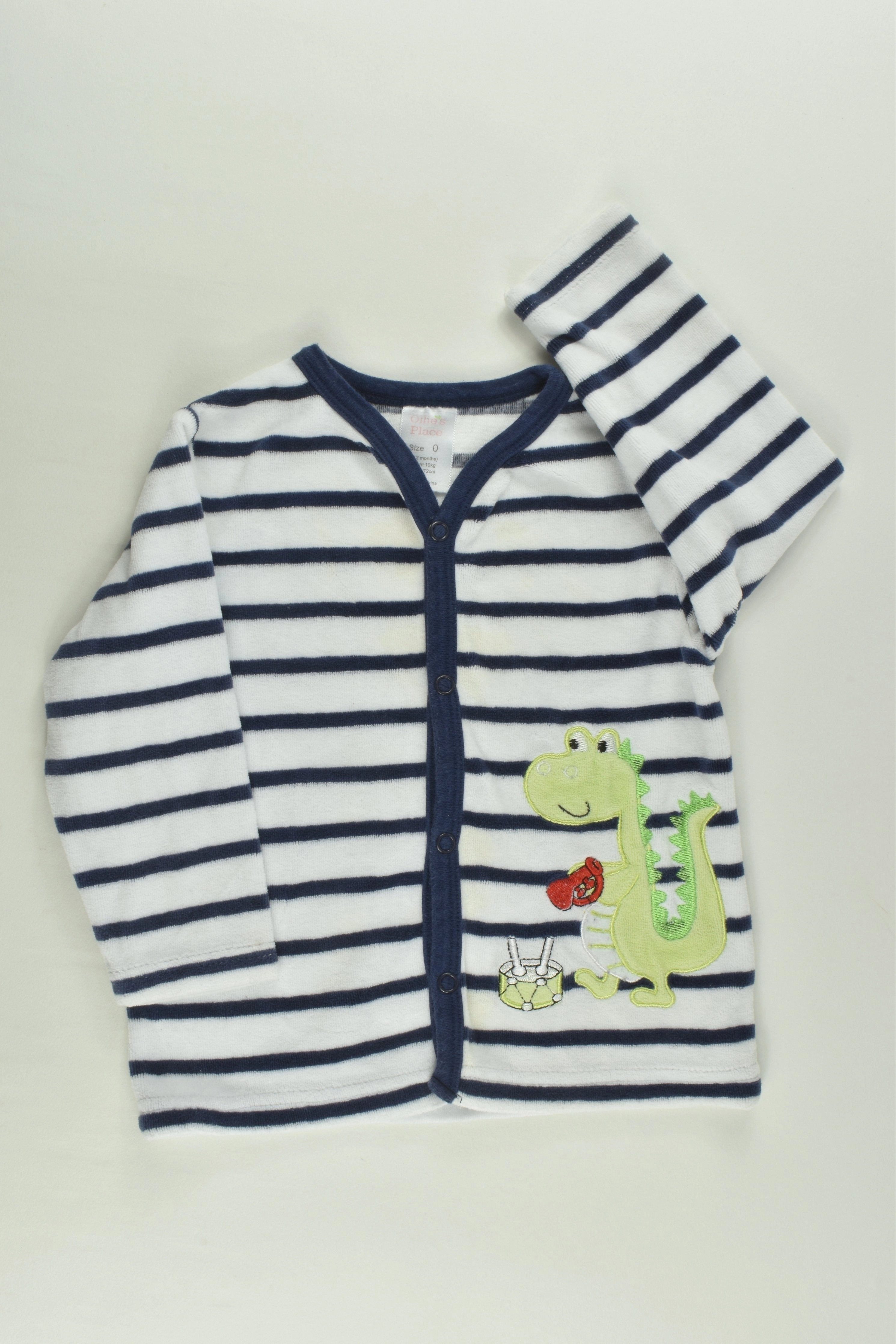 Ollie's Place Size 0 Striped Musical Dinosaur Velour Jumper