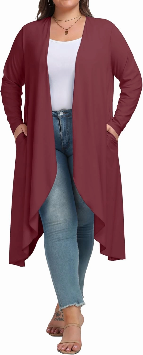 OLRIK Plus Size Cardigan for Women Trendy Lightweight Fall Clothes Long Duster Cardigans for Women with Pockets
