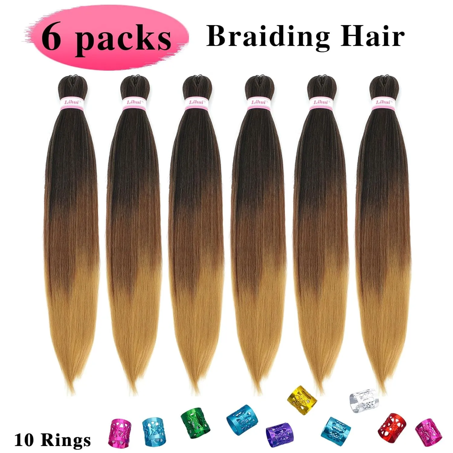 Ombre Braiding Hair Pre Stretched 32 Inch 6 Packs Long Braid Hair Prestretched Hair for Braiding Yaki Straight Crochet Braids Hot Water Set Synthetic Extensions(1B/30/27, 6 Packs, 32 Inch)