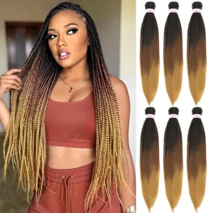 Ombre Braiding Hair Pre Stretched 32 Inch 6 Packs Long Braid Hair Prestretched Hair for Braiding Yaki Straight Crochet Braids Hot Water Set Synthetic Extensions(1B/30/27, 6 Packs, 32 Inch)