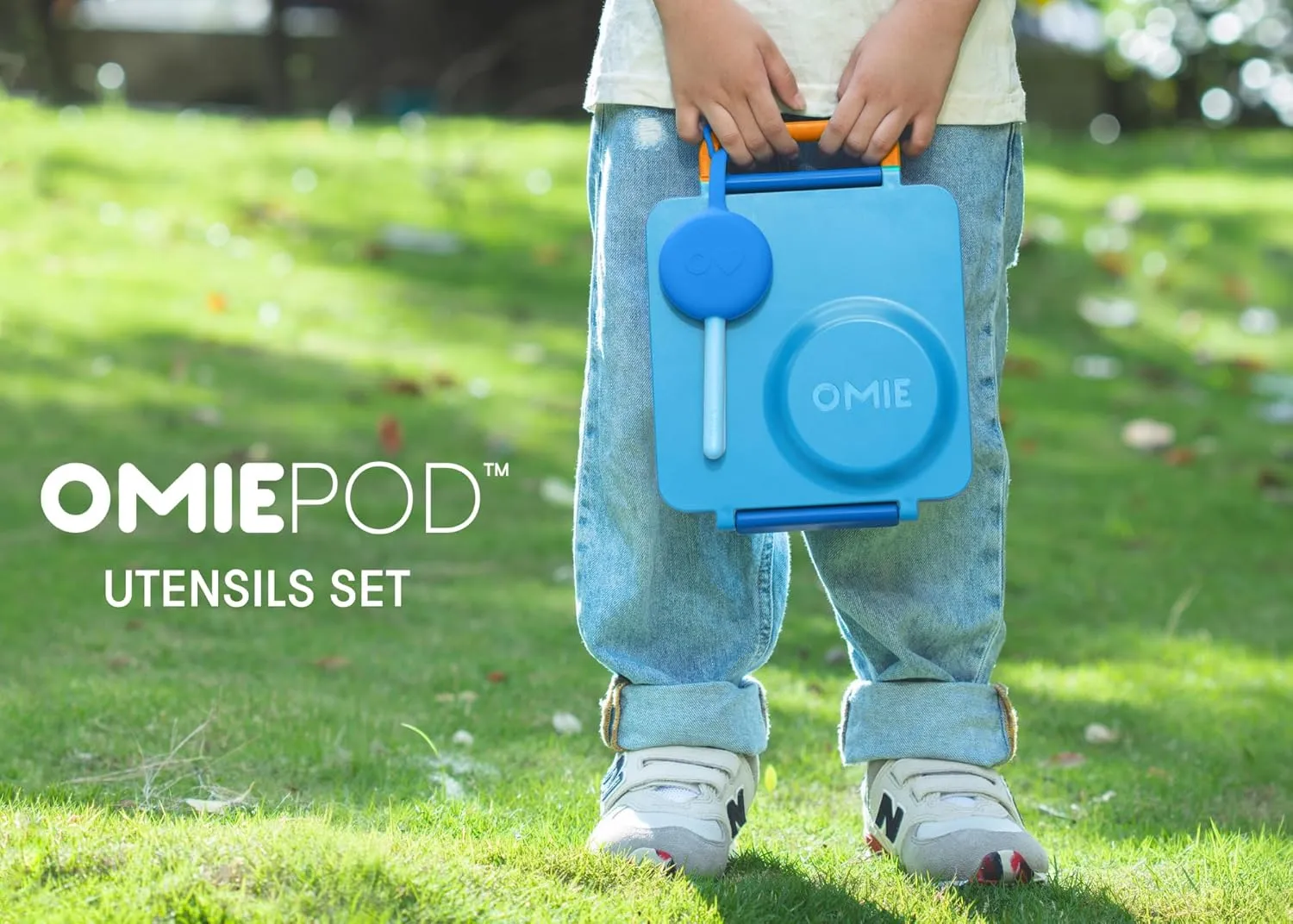 Omie OmieBox Kids Utensils Set with Case - 2 Piece Plastic, Reusable Fork and Spoon Silverware with Pod for Kids (Blue)
