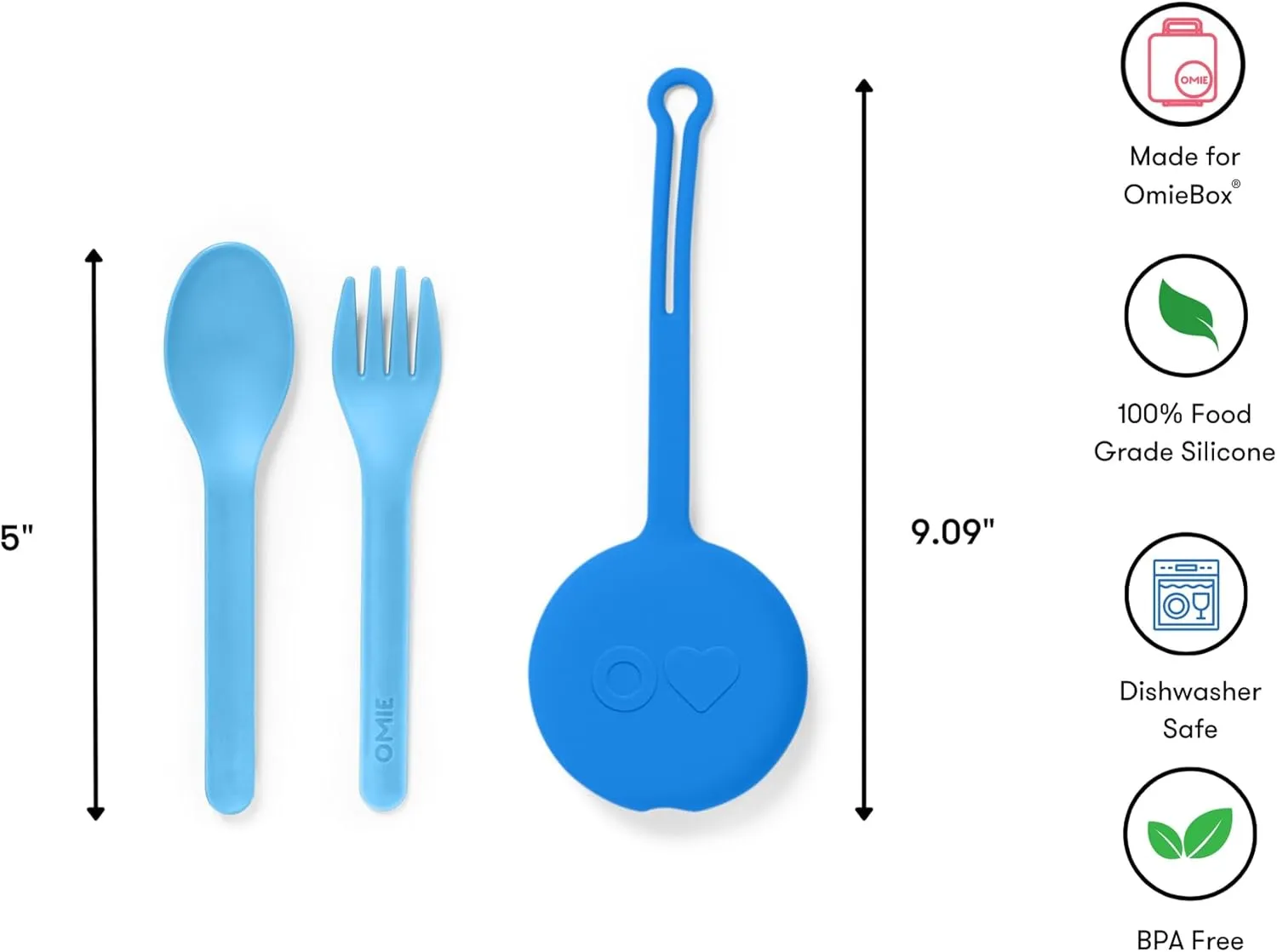 Omie OmieBox Kids Utensils Set with Case - 2 Piece Plastic, Reusable Fork and Spoon Silverware with Pod for Kids (Blue)