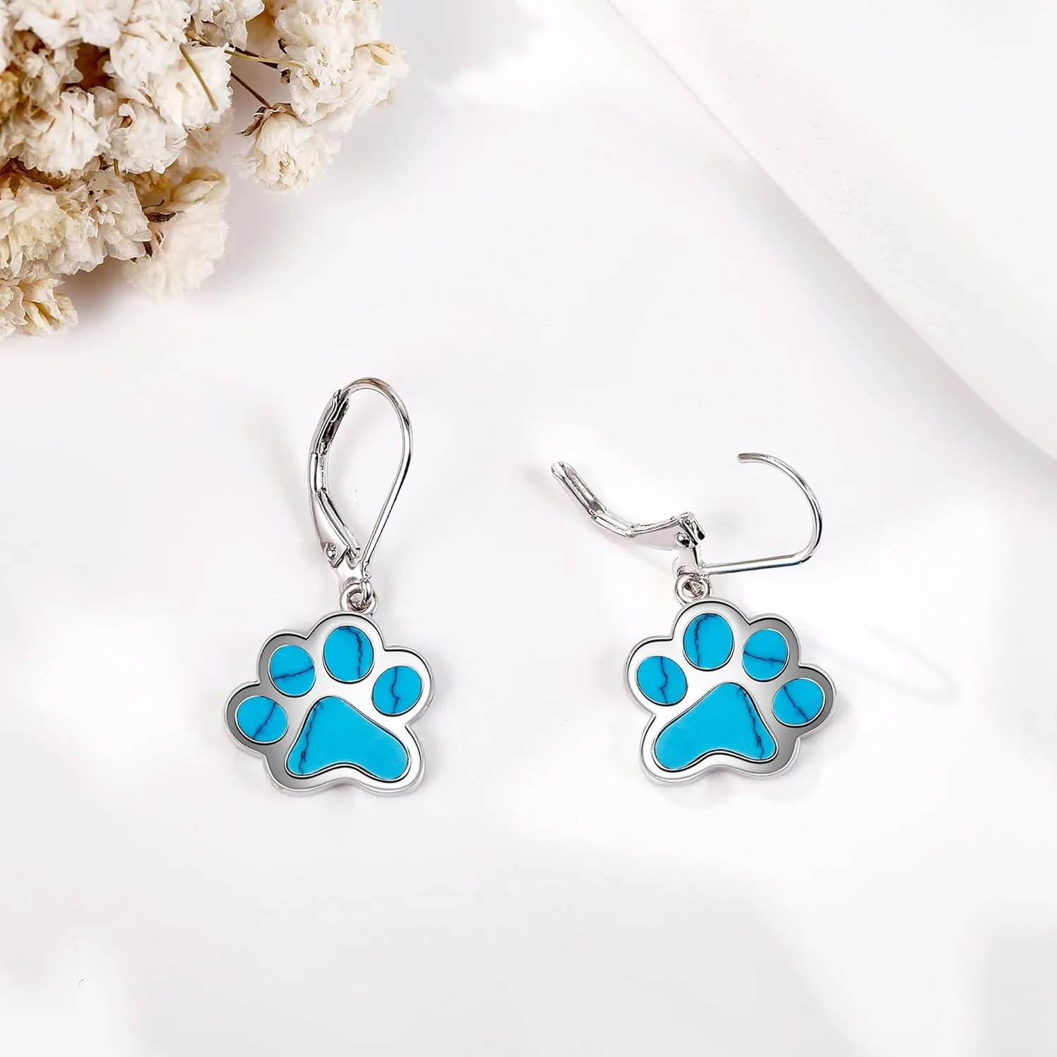 ONEFINITY Paw Print Earrings Sterling Silver Paw Drop Dangle Earrings Dog Cat Pet Paw Jewelry for Women Gifts