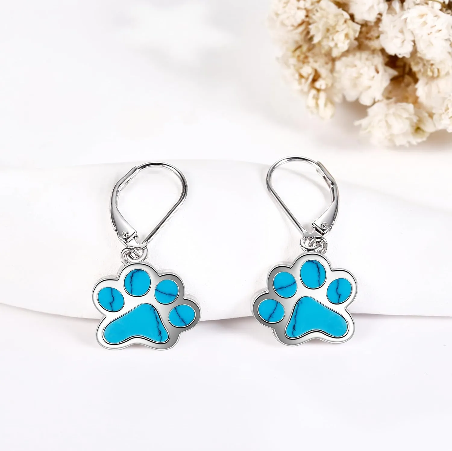 ONEFINITY Paw Print Earrings Sterling Silver Paw Drop Dangle Earrings Dog Cat Pet Paw Jewelry for Women Gifts