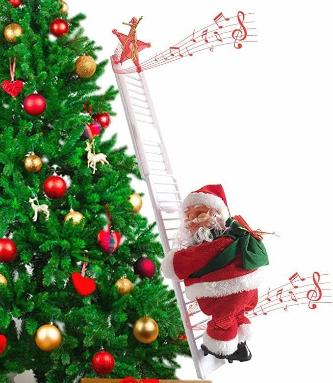 OneStoreIndia Handcrafted Christmas Musical Santa Claus Climbing Ladder with Jingle Bell Music for Kids and for Decoration