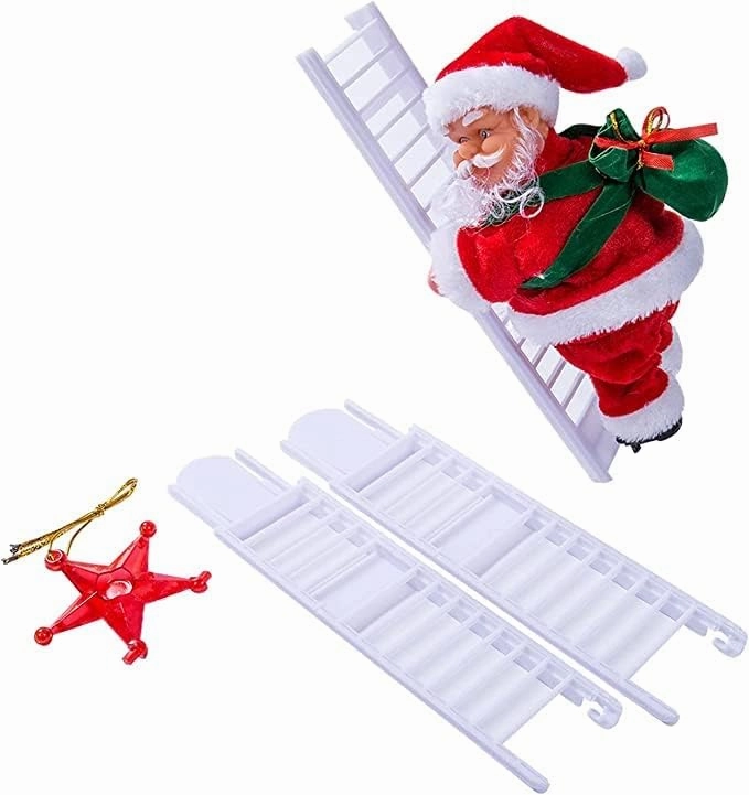 OneStoreIndia Handcrafted Christmas Musical Santa Claus Climbing Ladder with Jingle Bell Music for Kids and for Decoration