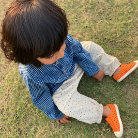 Organic Cotton Unisex Indigo Checks Kurta and Indigo Raidana Pajama Pants Set