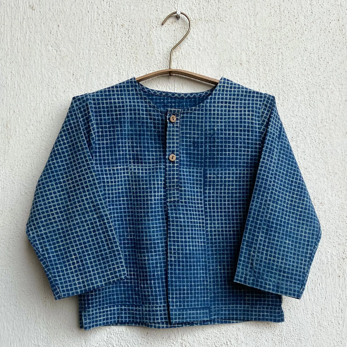 Organic Cotton Unisex Indigo Checks Kurta and Indigo Raidana Pajama Pants Set