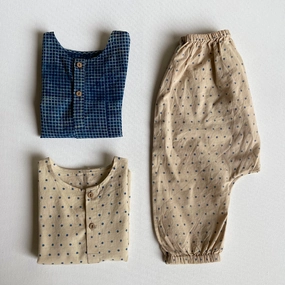 Organic Cotton Unisex Zoo Bag  - Indigo Raidana Kurta   Indigo Checks Kurta with Indigo Raidana Pajama Pants Set