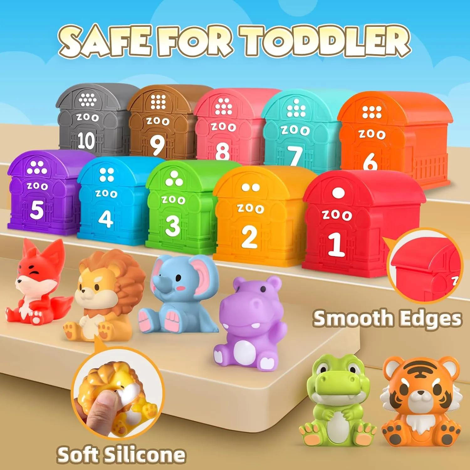 Oriate Animal Toddler Learning Toys, Sensory Learning Toy Safari Animal for Counting Sorting, Zoo Animals Educational Finger Puppets Stacking Montessori Toys, Kids Birthday Gift 20Pcs 12M 