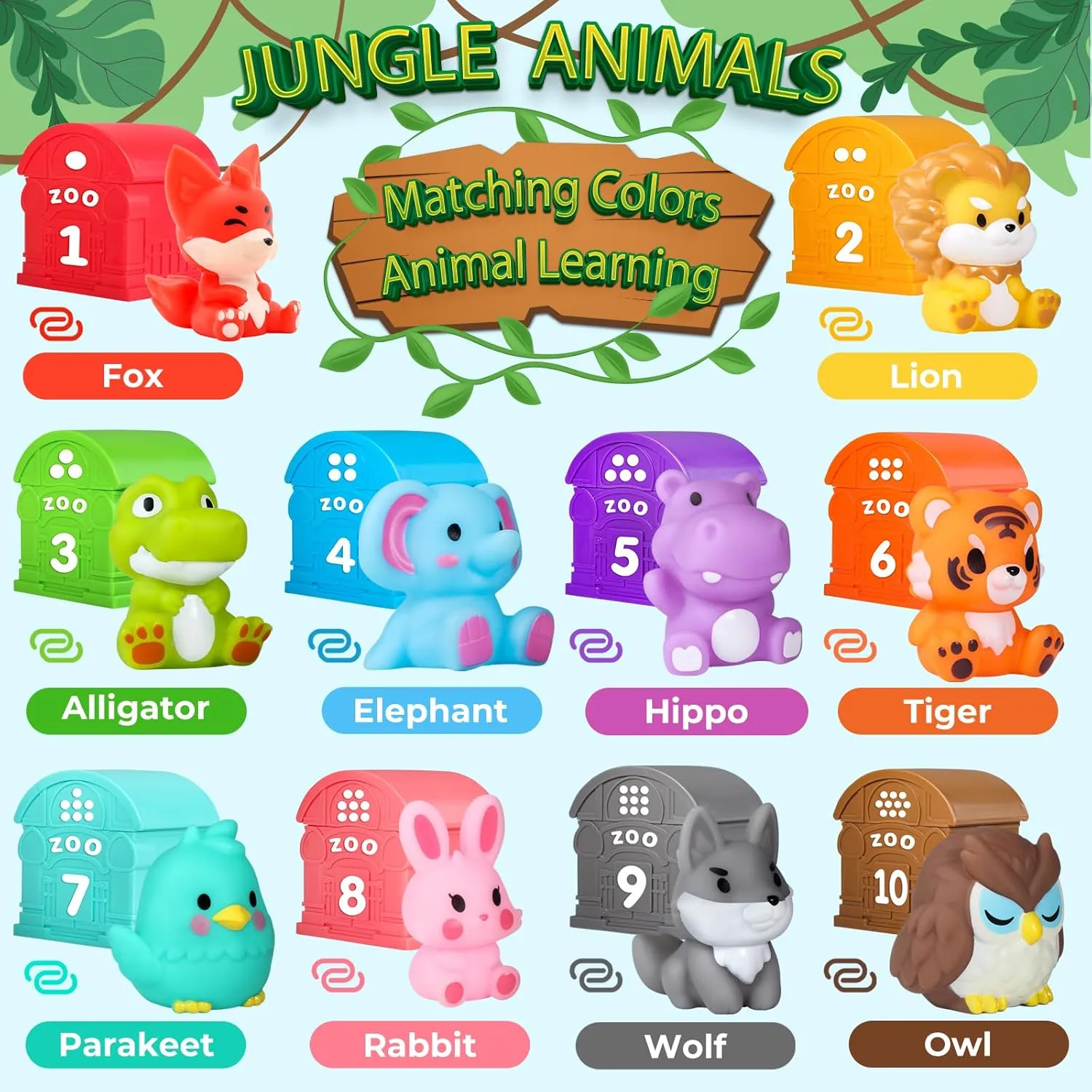 Oriate Animal Toddler Learning Toys, Sensory Learning Toy Safari Animal for Counting Sorting, Zoo Animals Educational Finger Puppets Stacking Montessori Toys, Kids Birthday Gift 20Pcs 12M 