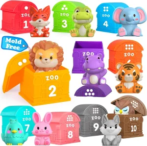 Oriate Animal Toddler Learning Toys, Sensory Learning Toy Safari Animal for Counting Sorting, Zoo Animals Educational Finger Puppets Stacking Montessori Toys, Kids Birthday Gift 20Pcs 12M 