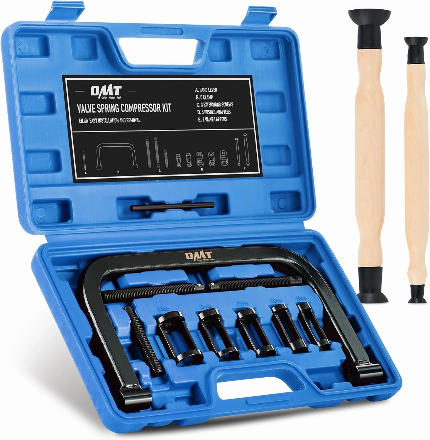 Orion Motor Tech Valve Spring Compressor | 10 Piece Spring Clamp Tool Kit with C Clamp, Collet Pusher Adapters, Extension Rods, and Lever for Car, Motorcycle, ATV, and Small Engine Repairs