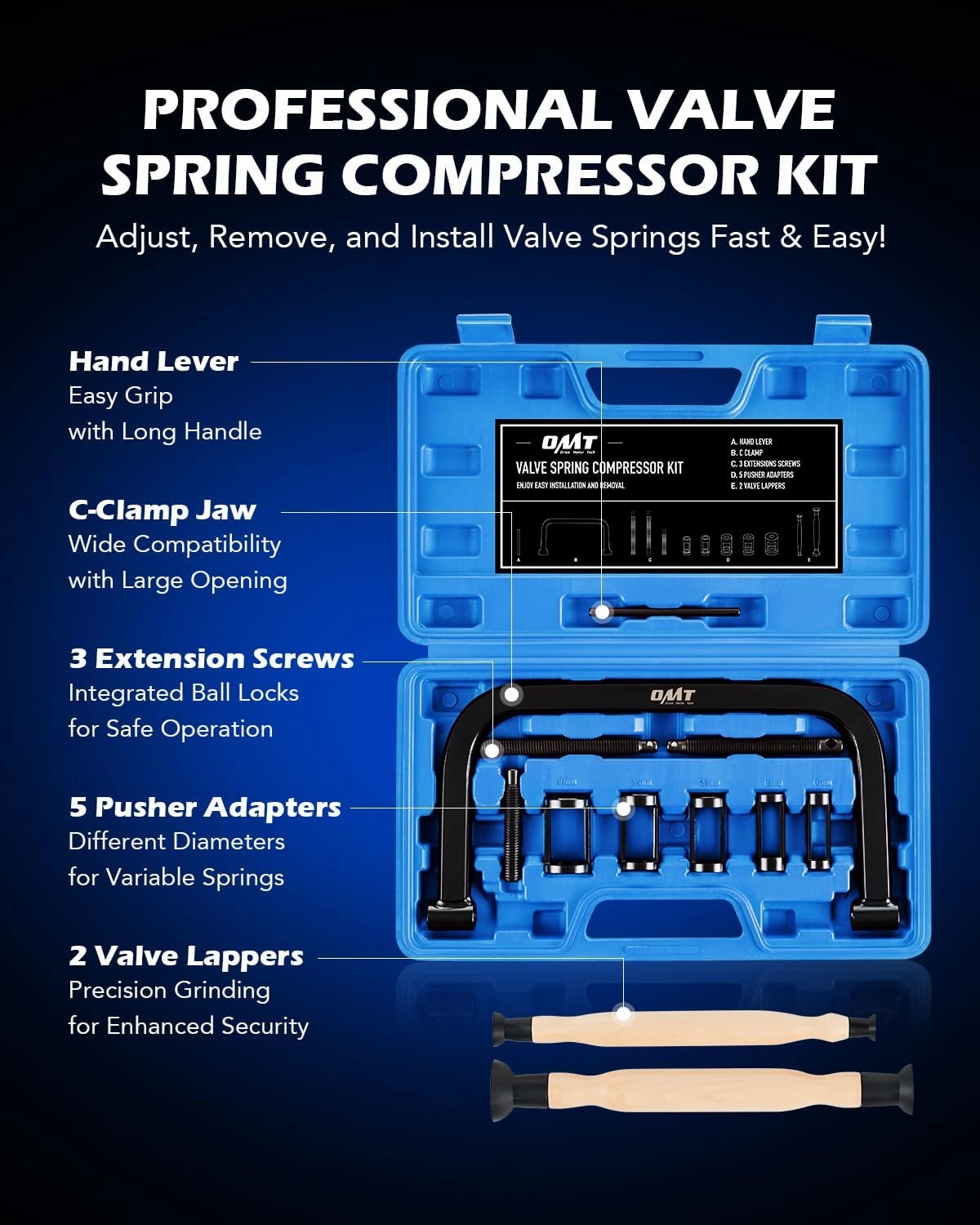 Orion Motor Tech Valve Spring Compressor | 10 Piece Spring Clamp Tool Kit with C Clamp, Collet Pusher Adapters, Extension Rods, and Lever for Car, Motorcycle, ATV, and Small Engine Repairs