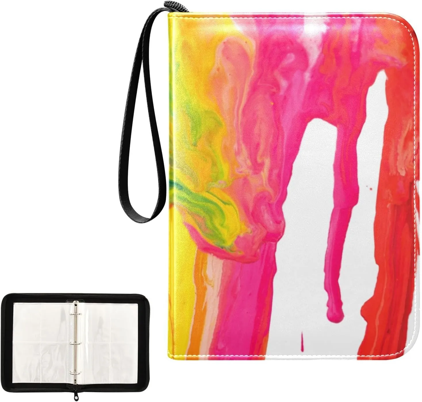 OTVEE Card Binder Colored Paint Dripping Trading Card Album with 50 Removable Sleeves Fits 400 Cards