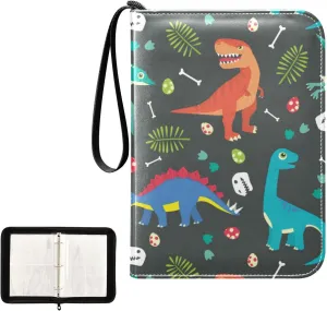OTVEE Card Binder Colorful Baby Dinosaur Pattern Trading Card Album with 50 Removable Sleeves Fits 400 Cards