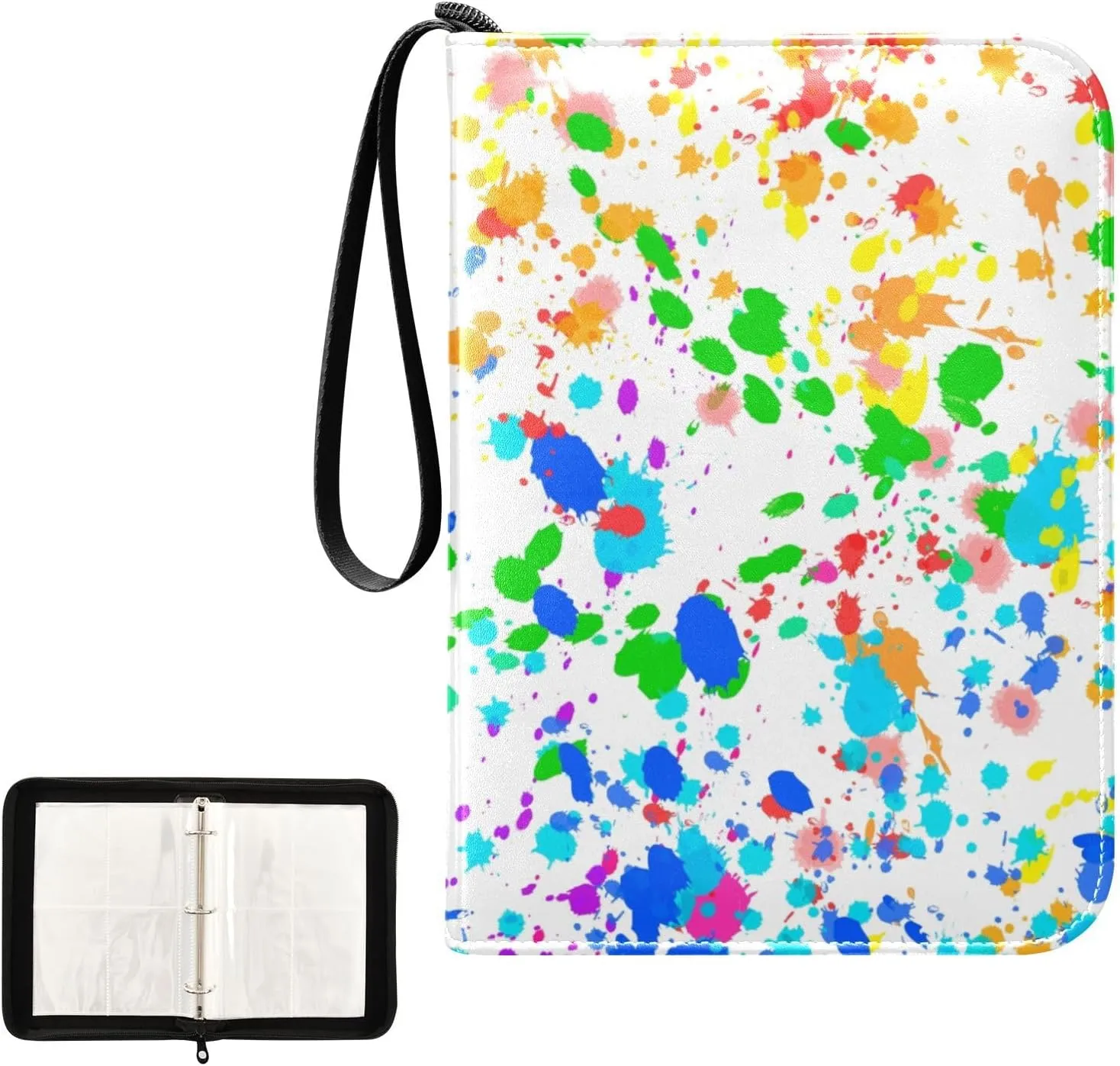 OTVEE Card Binder Colorful Paint Splashes Trading Card Album with 50 Removable Sleeves Fits 400 Cards